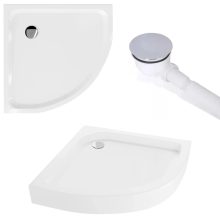 HD Elio+ 80x80 íves két tolóajtós zuhanykabin fehér magas zuhanytálcával és króm szifonnal, krómozott elemekkel, 190 cm magas