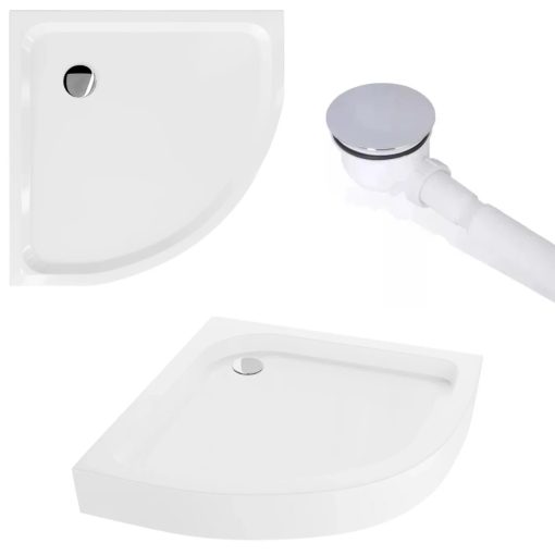 HD Elio+ 80x80 íves két tolóajtós zuhanykabin fehér magas zuhanytálcával és króm szifonnal, krómozott elemekkel, 190 cm magas