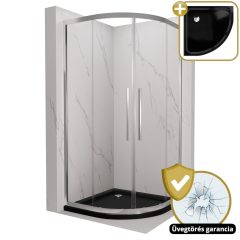   HD Elio+ 80x80 íves két tolóajtós zuhanykabin fekete slim zuhanytálcával és króm szifonnal, krómozott elemekkel, 190 cm magas