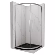 HD Elio+ 80x80 íves két tolóajtós zuhanykabin fekete slim zuhanytálcával és króm szifonnal, krómozott elemekkel, 190 cm magas