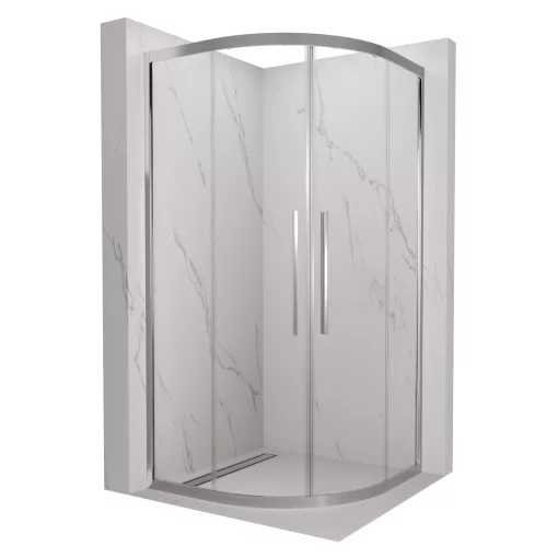 HD Elio+ 80x80 íves két tolóajtós zuhanykabin 6 mm vastag vízlepergető biztonsági üveggel, krómozott elemekkel, 190 cm magas