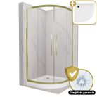 HD Elio+ Gold 90x90 íves két tolóajtós zuhanykabin fehér magas zuhanytálcával és arany szifonnal, arany elemekkel, 190 cm magas