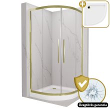 HD Elio+ Gold 80x80 íves két tolóajtós zuhanykabin fehér magas zuhanytálcával és arany szifonnal, arany elemekkel, 190 cm magas