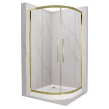 HD Elio+ Gold 80x80 íves két tolóajtós zuhanykabin fehér magas zuhanytálcával és arany szifonnal, arany elemekkel, 190 cm magas