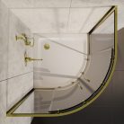 HD Elio+ Gold 90x90 íves két tolóajtós zuhanykabin fehér magas zuhanytálcával és arany szifonnal, arany elemekkel, 190 cm magas