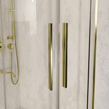 HD Elio+ Gold 80x80 íves két tolóajtós zuhanykabin fehér magas zuhanytálcával és arany szifonnal, arany elemekkel, 190 cm magas