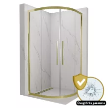 HD Elio+ Gold 80x80 íves két tolóajtós zuhanykabin 6 mm vastag vízlepergető biztonsági üveggel, arany elemekkel, 190 cm magas