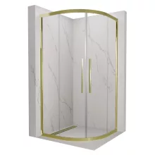 HD Elio+ Gold 80x80 íves két tolóajtós zuhanykabin 6 mm vastag vízlepergető biztonsági üveggel, arany elemekkel, 190 cm magas