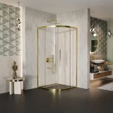 HD Elio+ Gold 80x80 íves két tolóajtós zuhanykabin 6 mm vastag vízlepergető biztonsági üveggel, arany elemekkel, 190 cm magas