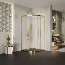HD Elio+ Gold 80x80 íves két tolóajtós zuhanykabin 6 mm vastag vízlepergető biztonsági üveggel, arany elemekkel, 190 cm magas