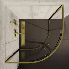 HD Elio+ Gold 80x80 íves két tolóajtós zuhanykabin 6 mm vastag vízlepergető biztonsági üveggel, arany elemekkel, 190 cm magas