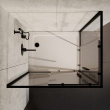 HD Elio+ Black 100x90 aszimmetrikus szögletes két tolóajtós zuhanykabin fehér slim zuhanytálcával és fekete szifonnal, fekete elemekkel, 190 cm magas