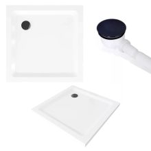 HD Elio+ Black 100x90 aszimmetrikus szögletes két tolóajtós zuhanykabin fehér slim zuhanytálcával és fekete szifonnal, fekete elemekkel, 190 cm magas