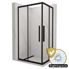   HD Elio+ Black aszimmetrikus szögletes két tolóajtós zuhanykabin 6 mm vastag vízlepergető biztonsági üveggel, fekete elemekkel, 190 cm magas