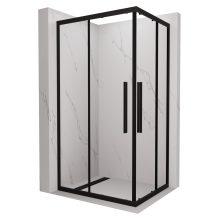 HD Elio+ Black aszimmetrikus szögletes két tolóajtós zuhanykabin 6 mm vastag vízlepergető biztonsági üveggel, fekete elemekkel, 190 cm magas