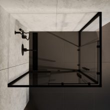 HD Elio+ Black aszimmetrikus szögletes két tolóajtós zuhanykabin 6 mm vastag vízlepergető biztonsági üveggel, fekete elemekkel, 190 cm magas