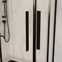 HD Elio+ Black aszimmetrikus szögletes két tolóajtós zuhanykabin 6 mm vastag vízlepergető biztonsági üveggel, fekete elemekkel, 190 cm magas