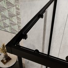 HD Elio+ Black aszimmetrikus szögletes két tolóajtós zuhanykabin 6 mm vastag vízlepergető biztonsági üveggel, fekete elemekkel, 190 cm magas