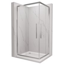 HD Elio+ 90x100 szögletes két tolóajtós zuhanykabin fehér slim zuhanytálcával és króm szifonnal, krómozott elemekkel, 190 cm magas