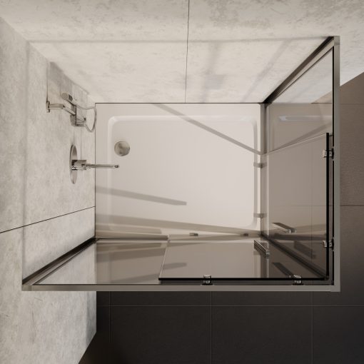 HD Elio+ 90x100 szögletes két tolóajtós zuhanykabin fehér slim zuhanytálcával és króm szifonnal, krómozott elemekkel, 190 cm magas