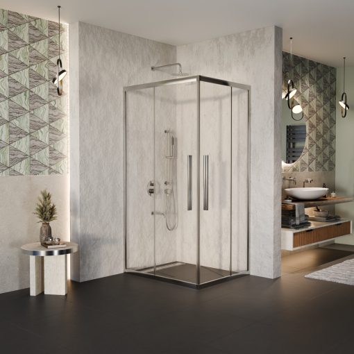 HD Elio+ 70x100 aszimmetrikus szögletes két tolóajtós zuhanykabin 6 mm vastag vízlepergető biztonsági üveggel, krómozott elemekkel, 190 cm magas