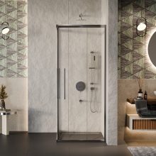 HD Elio+ 70x100 aszimmetrikus szögletes két tolóajtós zuhanykabin 6 mm vastag vízlepergető biztonsági üveggel, krómozott elemekkel, 190 cm magas