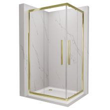 HD Elio+ Gold 90x70 aszimmetrikus szögletes két tolóajtós zuhanykabin fehér slim zuhanytálcával és arany szifonnal, arany elemekkel, 190 cm magas