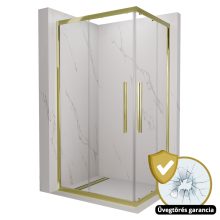 HD Elio+ Gold aszimmetrikus szögletes két tolóajtós zuhanykabin 6 mm vastag vízlepergető biztonsági üveggel, arany elemekkel, 190 cm magas