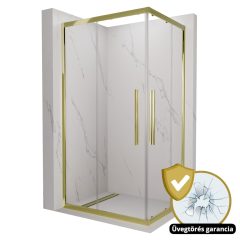   HD Elio+ Gold aszimmetrikus szögletes két tolóajtós zuhanykabin 6 mm vastag vízlepergető biztonsági üveggel, arany elemekkel, 190 cm magas