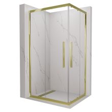 HD Elio+ Gold aszimmetrikus szögletes két tolóajtós zuhanykabin 6 mm vastag vízlepergető biztonsági üveggel, arany elemekkel, 190 cm magas