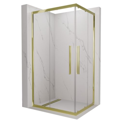 HD Elio+ Gold aszimmetrikus szögletes két tolóajtós zuhanykabin 6 mm vastag vízlepergető biztonsági üveggel, arany elemekkel, 190 cm magas