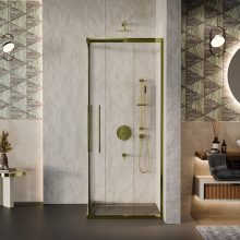 HD Elio+ Gold aszimmetrikus szögletes két tolóajtós zuhanykabin 6 mm vastag vízlepergető biztonsági üveggel, arany elemekkel, 190 cm magas