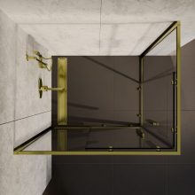 HD Elio+ Gold aszimmetrikus szögletes két tolóajtós zuhanykabin 6 mm vastag vízlepergető biztonsági üveggel, arany elemekkel, 190 cm magas