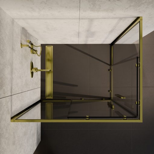 HD Elio+ Gold aszimmetrikus szögletes két tolóajtós zuhanykabin 6 mm vastag vízlepergető biztonsági üveggel, arany elemekkel, 190 cm magas