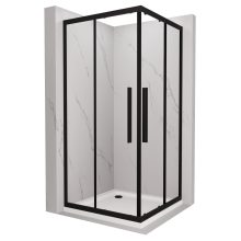 HD Elio+ Black 80x80 szögletes két tolóajtós zuhanykabin fehér slim zuhanytálcával és fekete szifonnal, fekete elemekkel, 190 cm magas