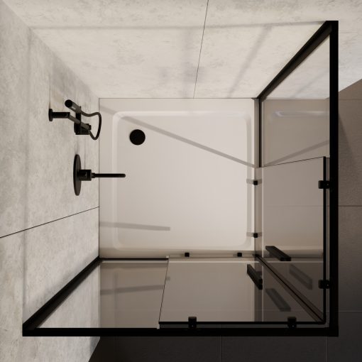 HD Elio+ Black 80x80 szögletes két tolóajtós zuhanykabin fehér slim zuhanytálcával és fekete szifonnal, fekete elemekkel, 190 cm magas