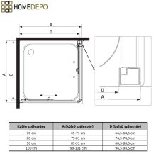 HD Elio+ Black 80x80 szögletes két tolóajtós zuhanykabin fehér slim zuhanytálcával és fekete szifonnal, fekete elemekkel, 190 cm magas