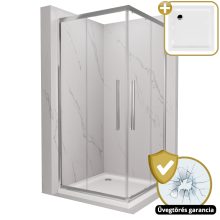 HD Elio+ 100x100 szögletes két tolóajtós zuhanykabin fehér slim zuhanytálcával és króm szifonnal, krómozott elemekkel, 190 cm magas