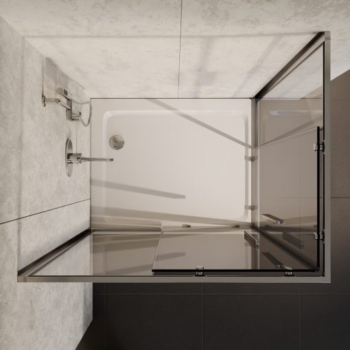 HD Elio+ 100x100 szögletes két tolóajtós zuhanykabin fehér slim zuhanytálcával és króm szifonnal, krómozott elemekkel, 190 cm magas