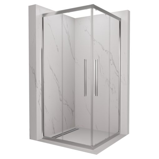 HD Elio+ 100x100 szögletes két tolóajtós zuhanykabin 6 mm vastag vízlepergető biztonsági üveggel, krómozott elemekkel, 190 cm magas