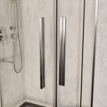 HD Elio+ 100x100 szögletes két tolóajtós zuhanykabin 6 mm vastag vízlepergető biztonsági üveggel, krómozott elemekkel, 190 cm magas