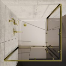 HD Elio+ Gold 80x80 szögletes két tolóajtós zuhanykabin fehér slim zuhanytálcával és arany szifonnal, arany elemekkel, 190 cm magas