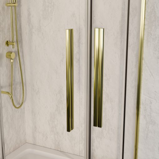 HD Elio+ Gold 80x80 szögletes két tolóajtós zuhanykabin fehér slim zuhanytálcával és arany szifonnal, arany elemekkel, 190 cm magas