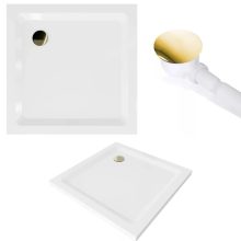 HD Elio+ Gold 80x80 szögletes két tolóajtós zuhanykabin fehér slim zuhanytálcával és arany szifonnal, arany elemekkel, 190 cm magas