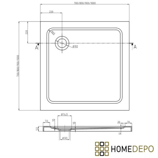 HD Elio+ Gold 80x80 szögletes két tolóajtós zuhanykabin fehér slim zuhanytálcával és arany szifonnal, arany elemekkel, 190 cm magas