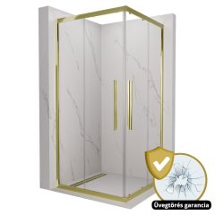   HD Elio+ Gold szögletes két tolóajtós zuhanykabin 6 mm vastag vízlepergető biztonsági üveggel, arany elemekkel, 190 cm magas