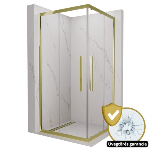 HD Elio+ Gold szögletes két tolóajtós zuhanykabin 6 mm vastag vízlepergető biztonsági üveggel, arany elemekkel, 190 cm magas