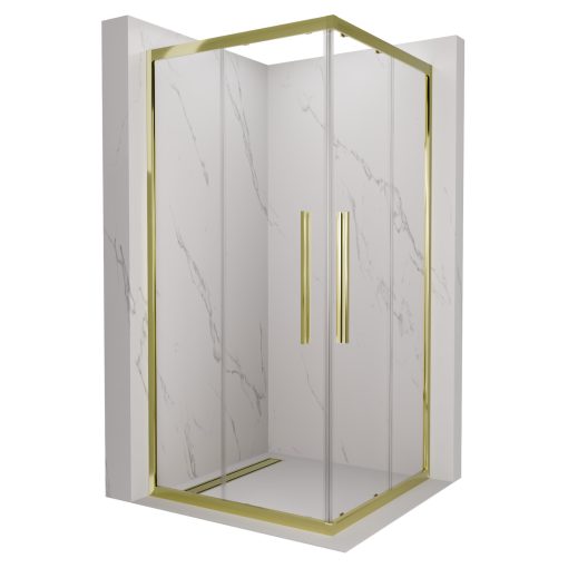 HD Elio+ Gold szögletes két tolóajtós zuhanykabin 6 mm vastag vízlepergető biztonsági üveggel, arany elemekkel, 190 cm magas