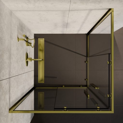 HD Elio+ Gold szögletes két tolóajtós zuhanykabin 6 mm vastag vízlepergető biztonsági üveggel, arany elemekkel, 190 cm magas