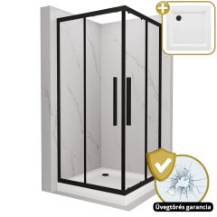   HD Elio+ Black 80x80 szögletes két tolóajtós zuhanykabin fehér magas zuhanytálcával és fekete szifonnal, fekete elemekkel, 190 cm magas